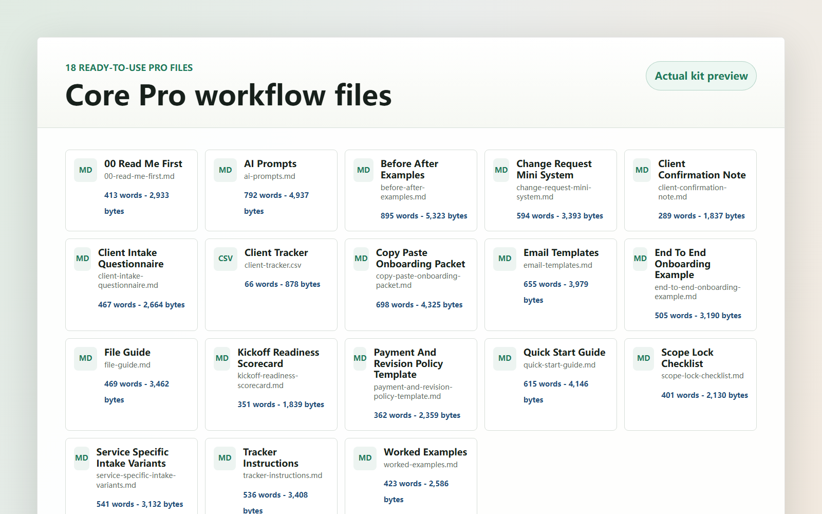 Screenshot of the product contents